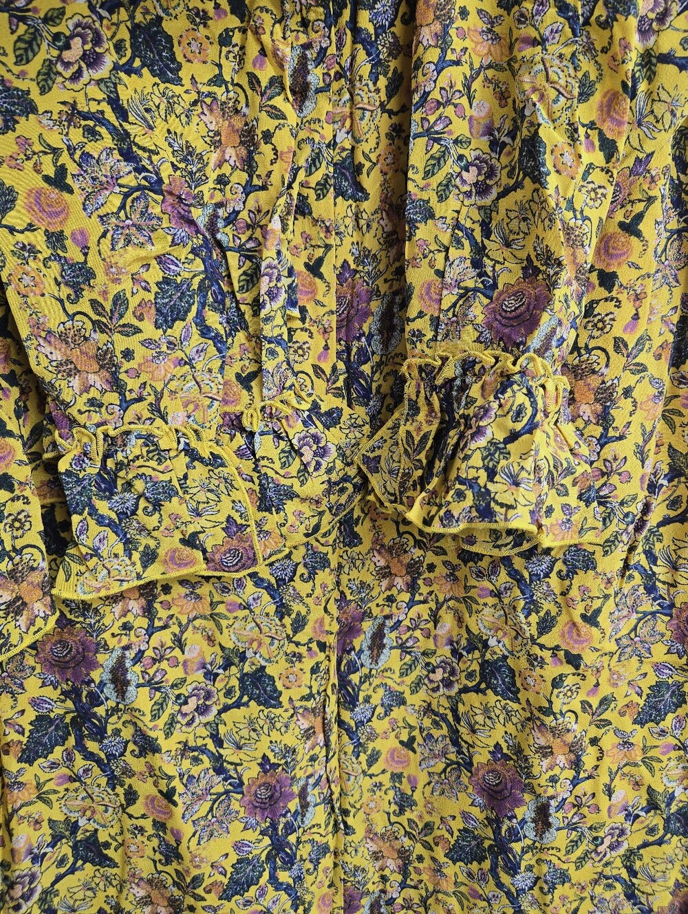 Madewell X Karen Walker Dress Loretta Silk Yellow Floral Ruffle Shift - Picture 5 of 16